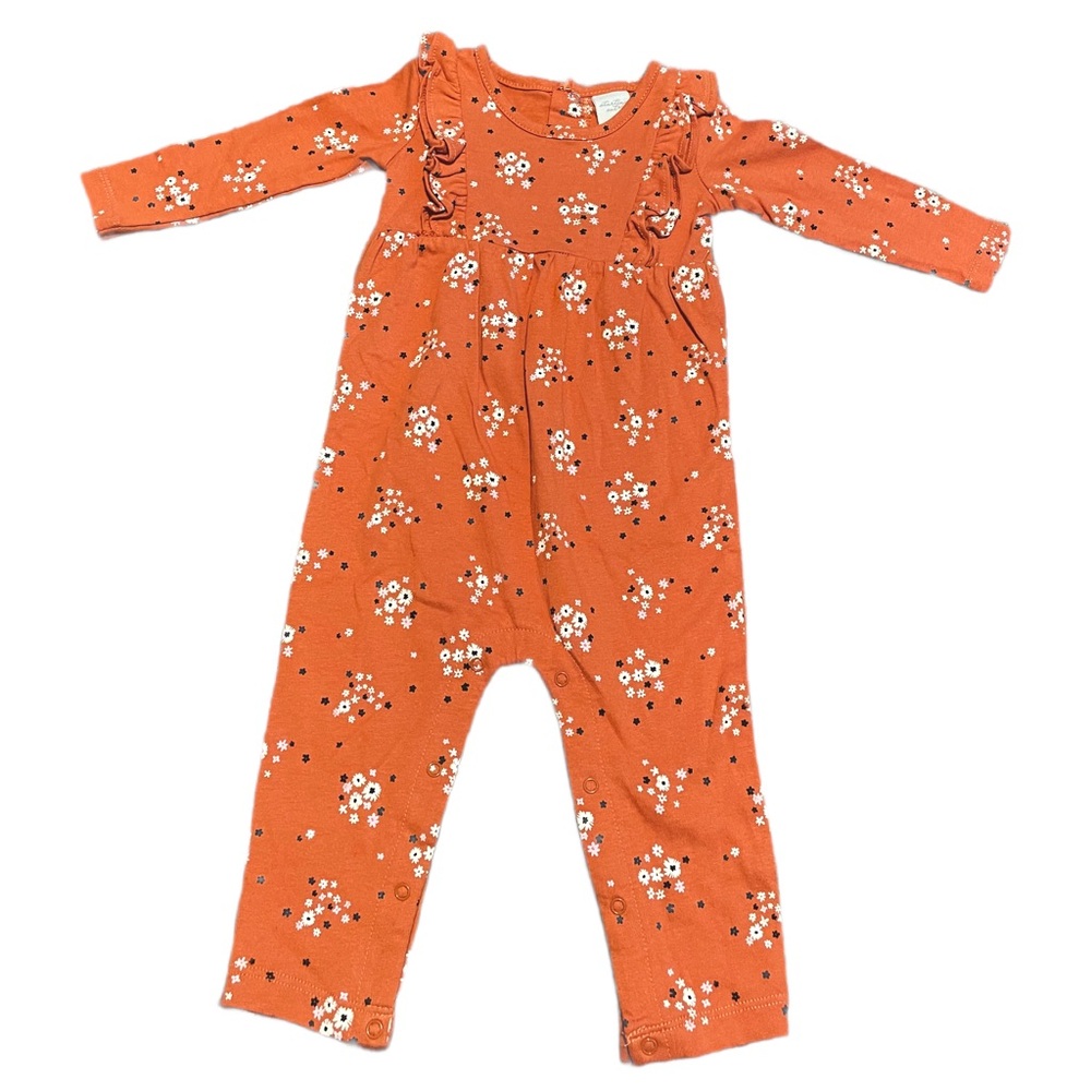 Burnt orange floral one piece coverall size 12 months